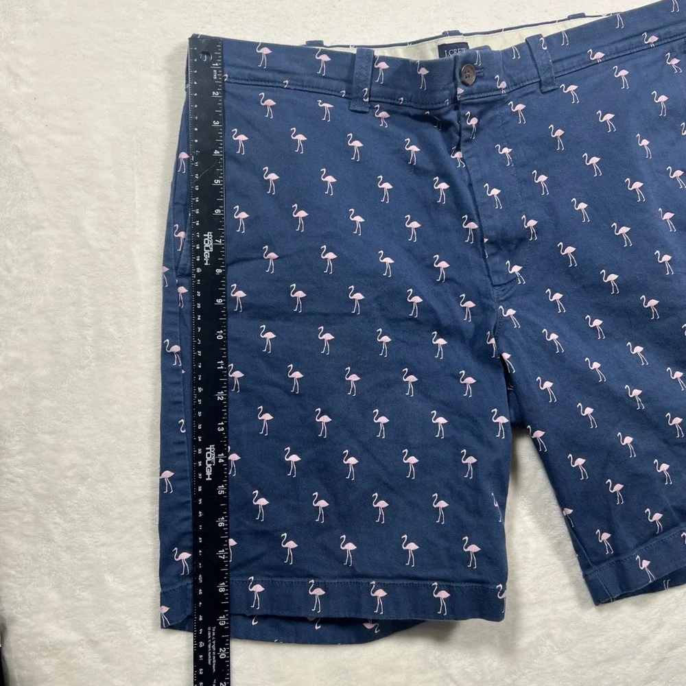 J Crew Mens 36 Navy Blue Pink Flamingo Embroidered Chino Shorts 9 Inseam Cotton